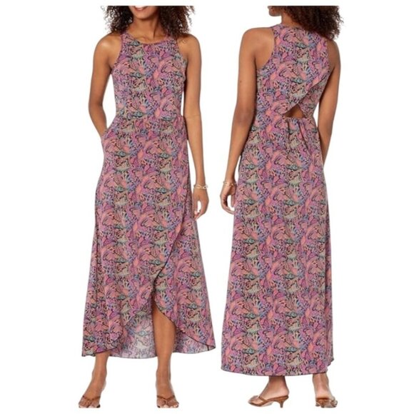 Toad & Co Sunkissed Maxi Dress Size XS Butterfly Print Hibiscus Floral Stretch - Picture 1 of 11